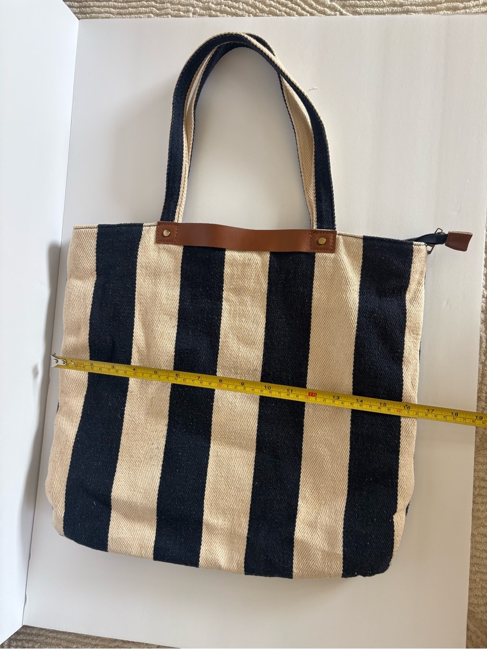 Street Level Navy Cream Striped Canvas Tote Bag Large Shoulder Bag - Picture 4 of 6